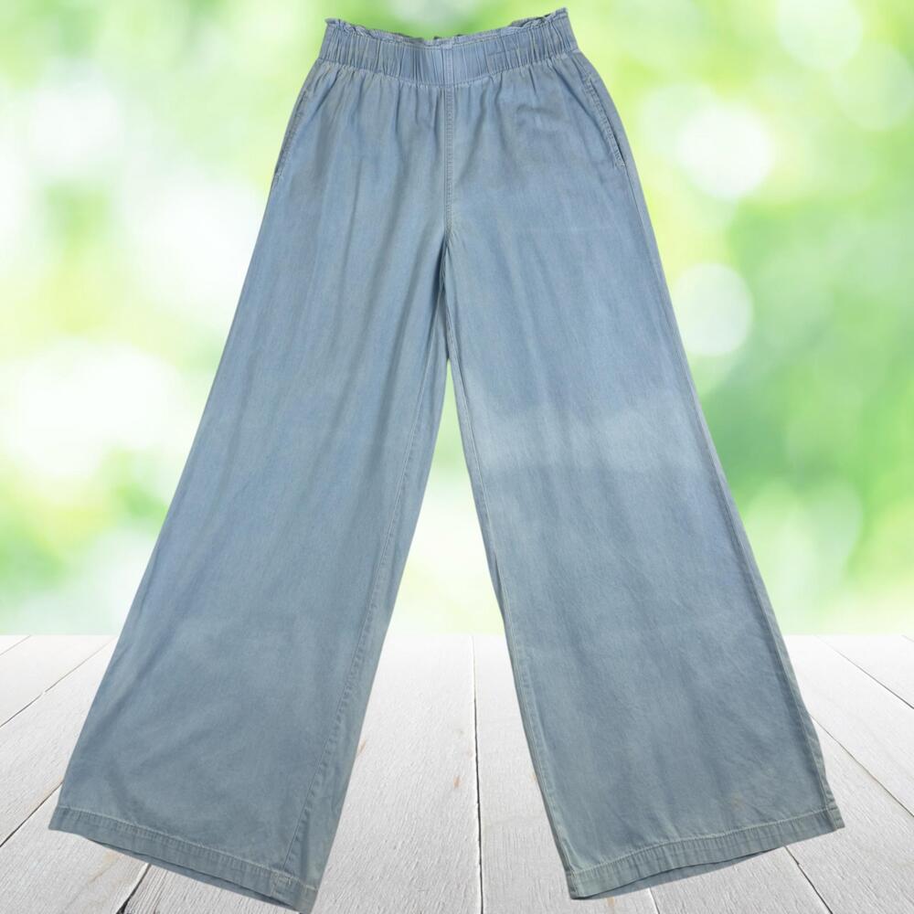 SINCERELY JULES Wide Leg High Rise Pants Paperbag Waist Pockets Baby Blue Size M